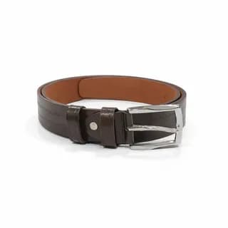کمربند مردانه قهوه‌ای کلاسیک با سگک نقره‌ای